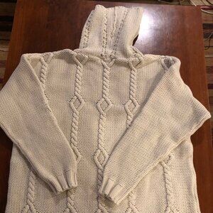 Erika Stewart Ivory Cable Knit Cotton Turtleneck Sweater | Size 2